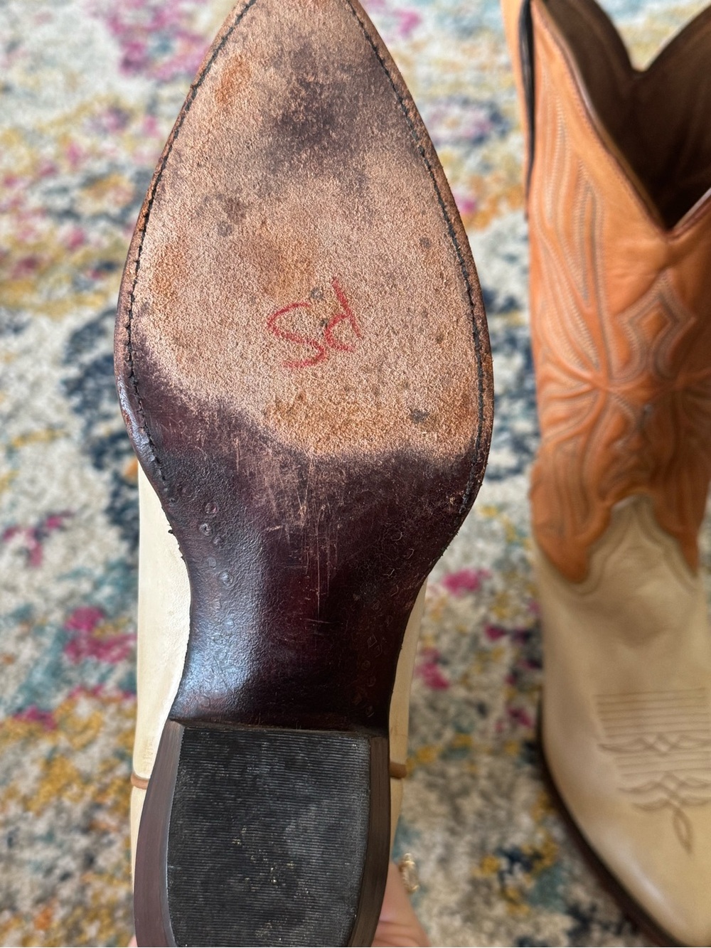 Vintage Larry Mahan El Paso Two-Tone Leather Cowboy Boots 7.5 M Western - Picture 9 of 10